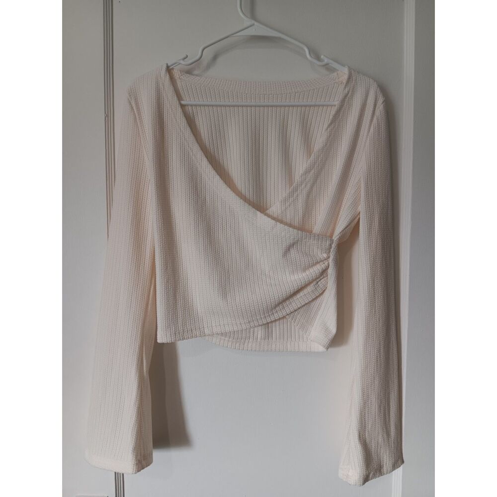 Balletcore Cream Ribbed Faux Wrap Top Coquette Fairycore Whimsical Boho